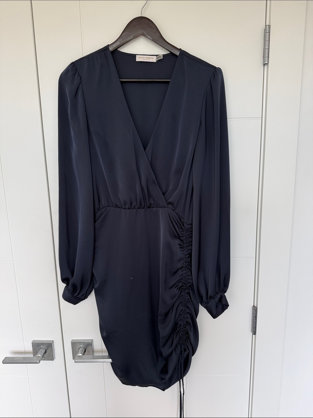 Ramy Brook Black Long-Sleeve Ruched Wrap Dress